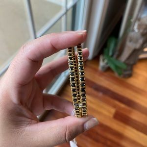 Black stone and gold plated bangle